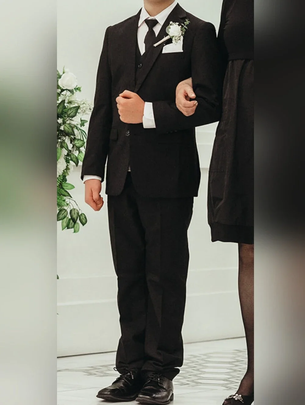 Classic Black Boys Suit Jacket & Pants Set with White Shirt
